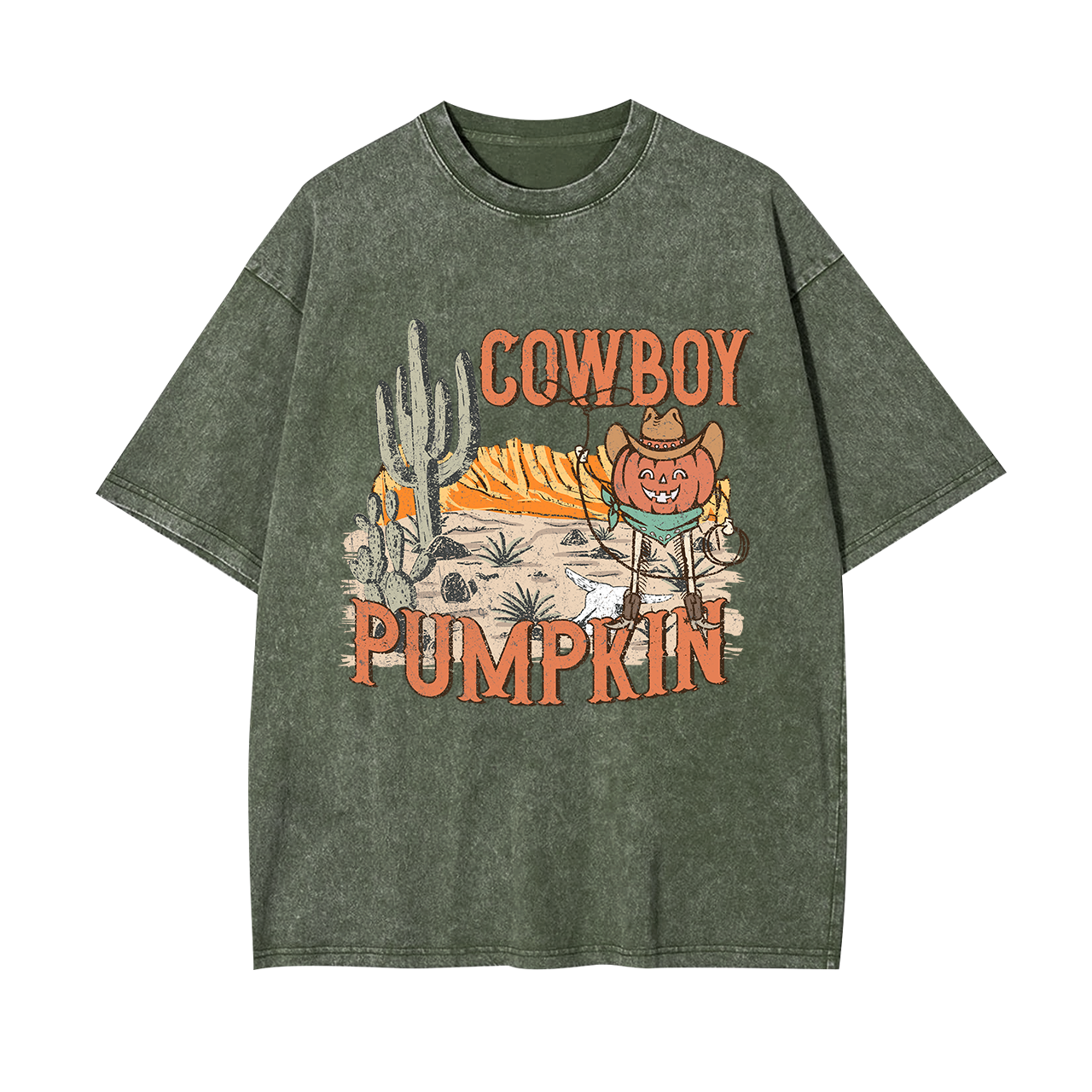 Halloween Cowboy Ghost Pumpkin Cowboy Garment-dye Tees