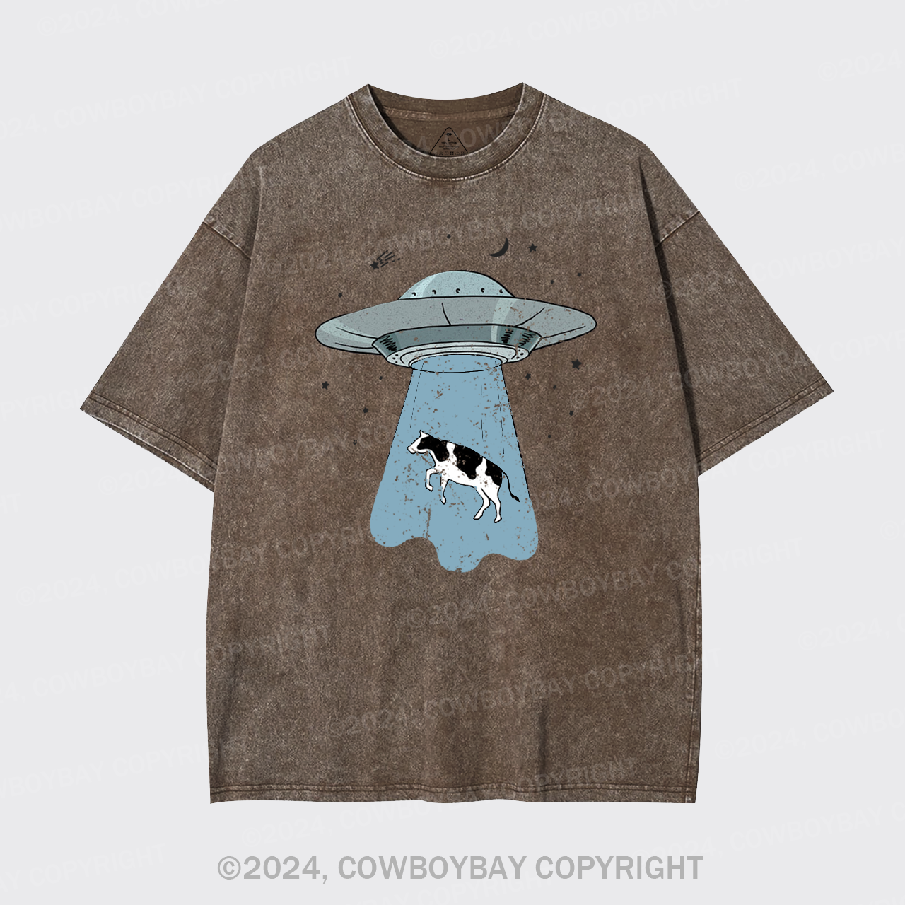 Funny UFO Alien Cow Garment-dye Tees