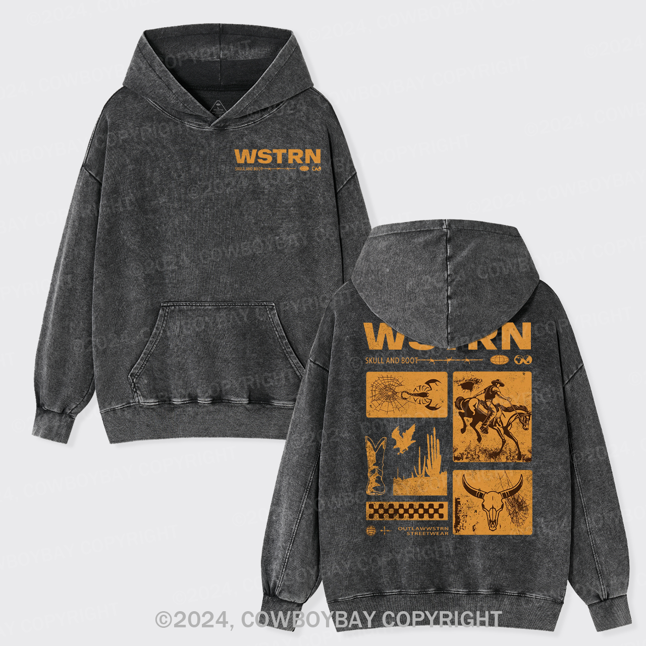 Wstrn Skull And Boot Garment-Dye Hoodies