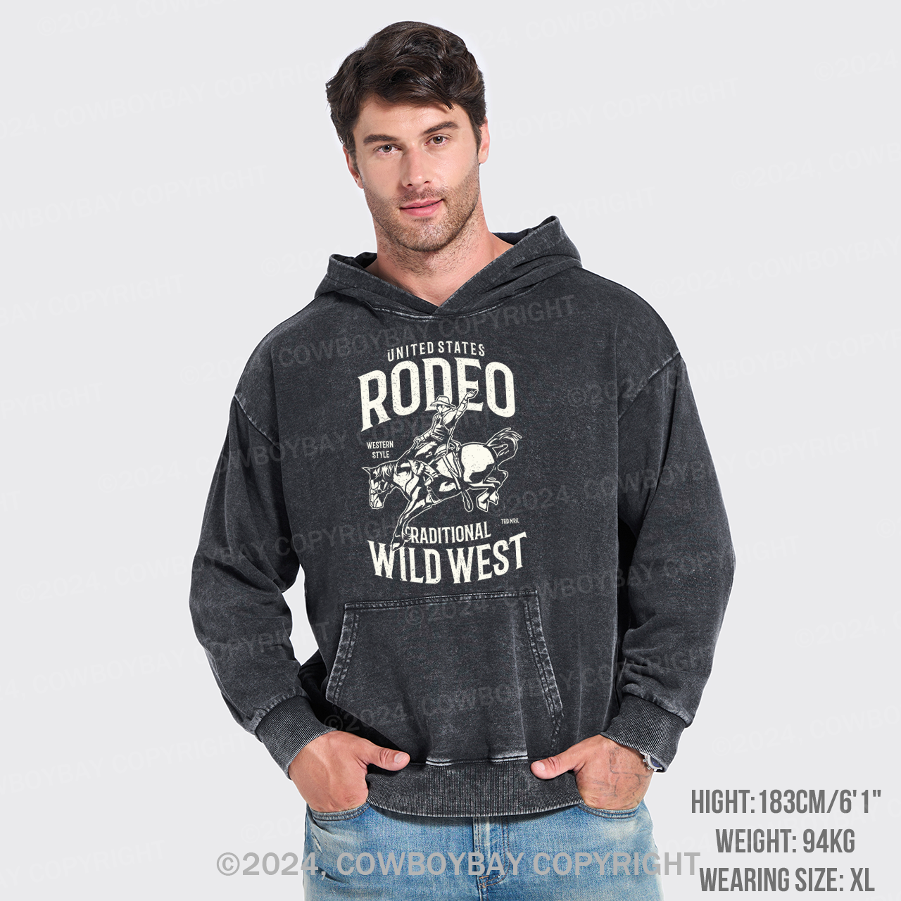 US Rodeo Raditional Wild West Garment-dye Hoodies