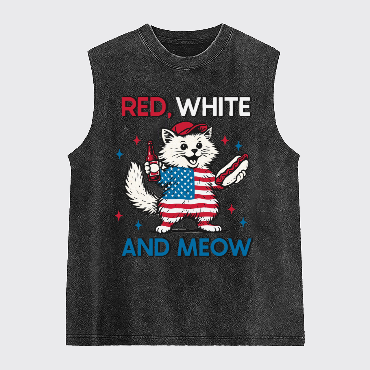 Funny Independence Day-Patriotic Cat Washed Tanks