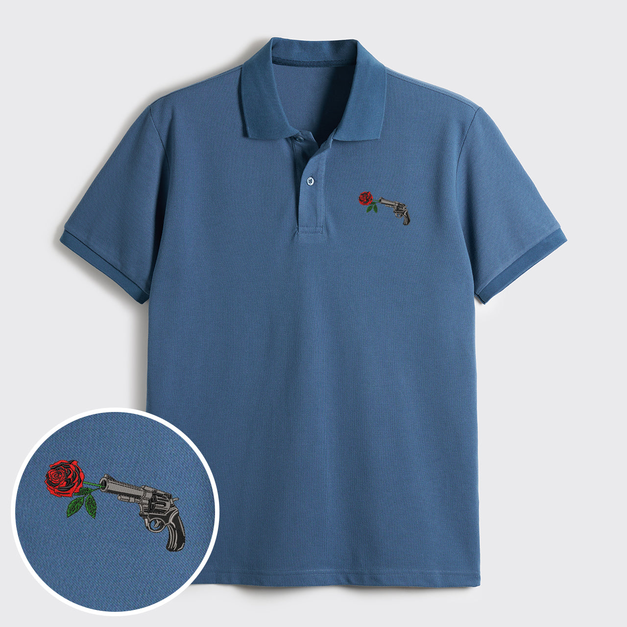 Gun Rose Embroidered Polo Shirts