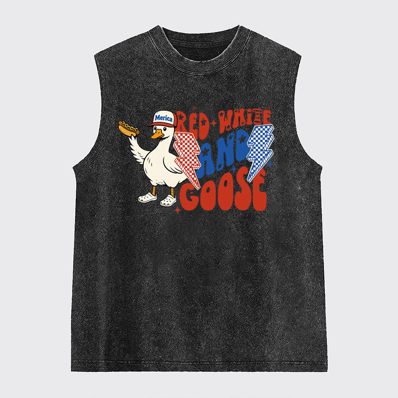 Patriotic Goose-Red White And Goose Washed Tanks