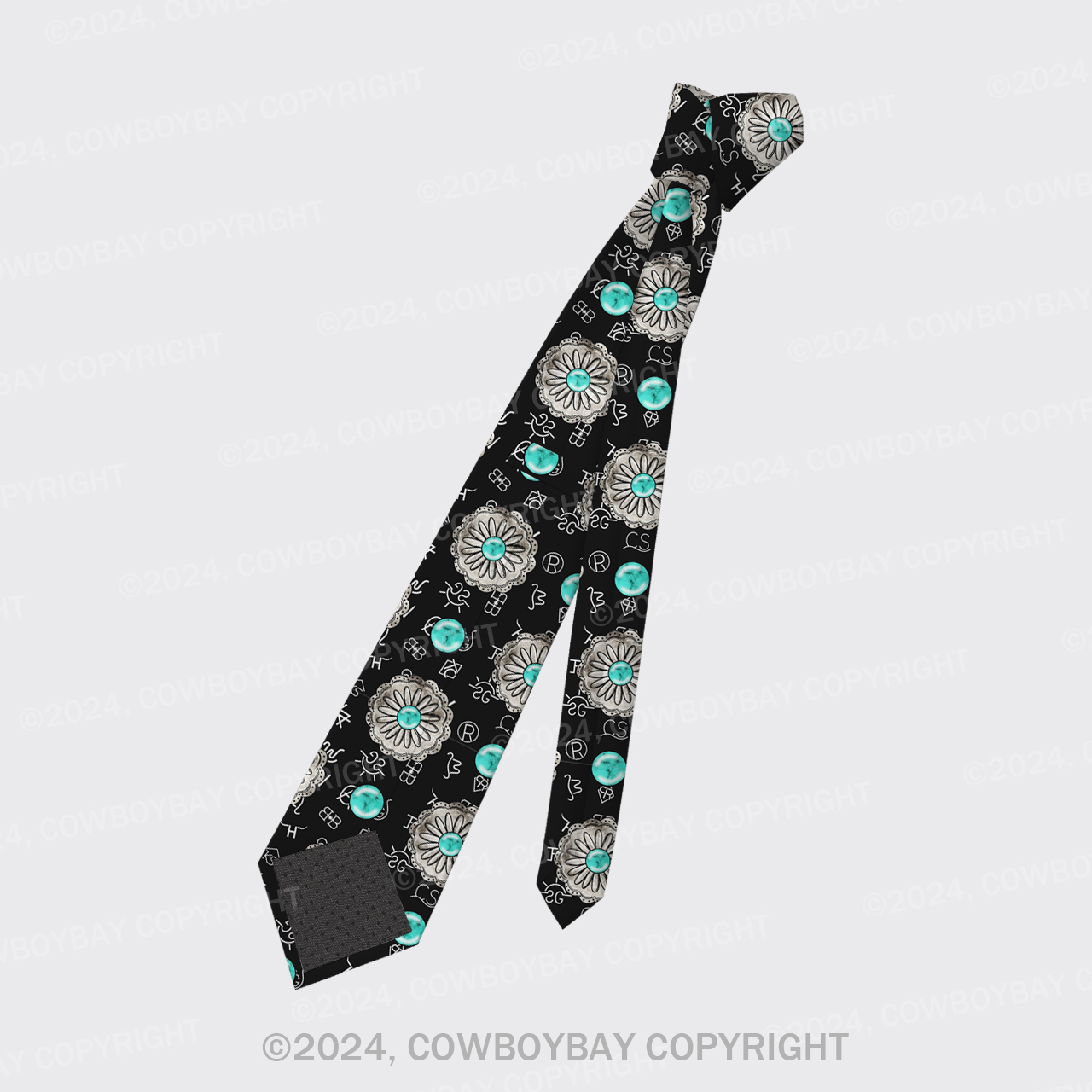 Turquoise Cattle Brand Silk Necktie