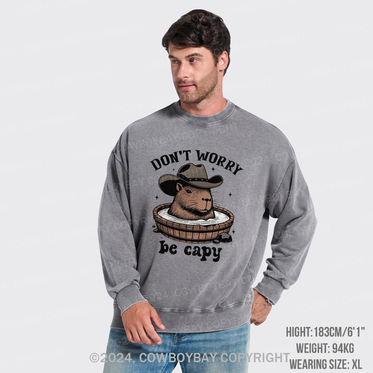 Don't Worry Be Capy Washed Sweatshirts