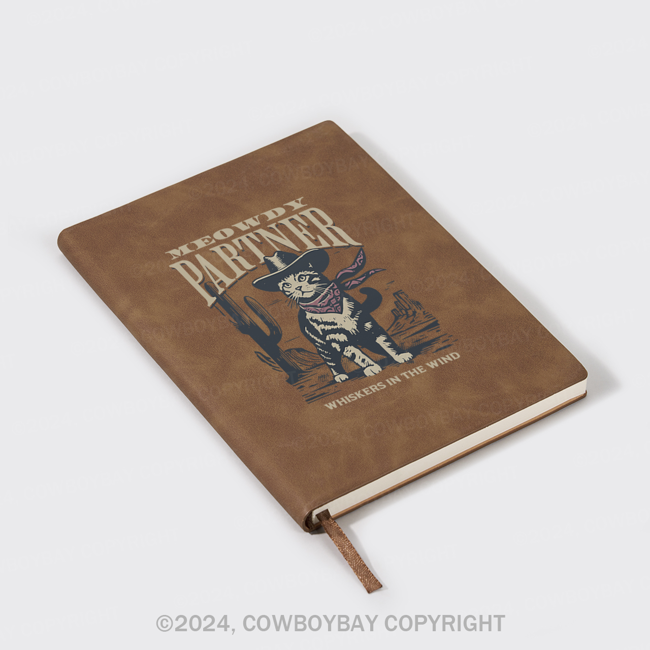 A5 Vintage Sheepbark Notebook-Meowdy Partner Cowboy Cat