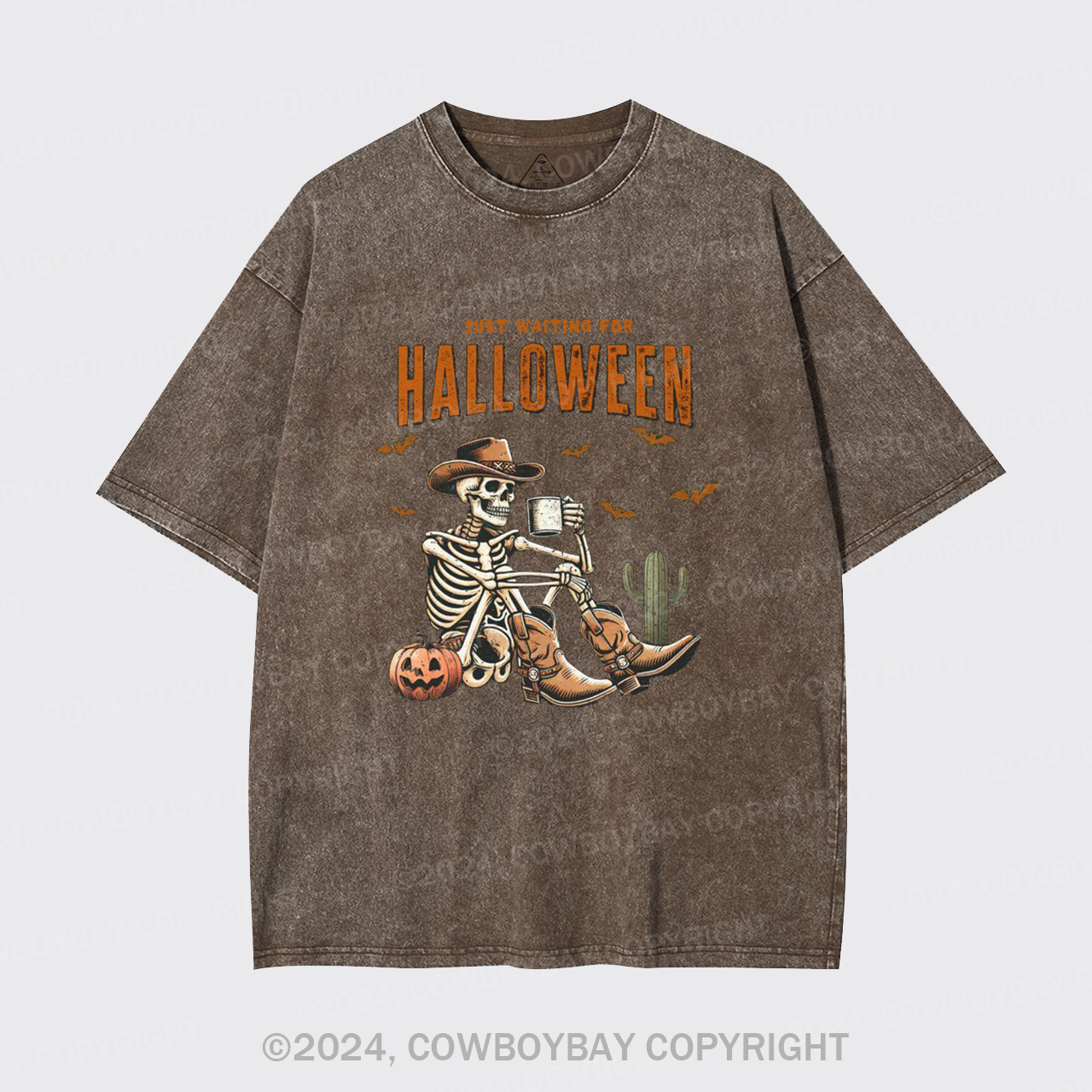 Western Skeleton Waiting for Halloween Garment-dye Tees