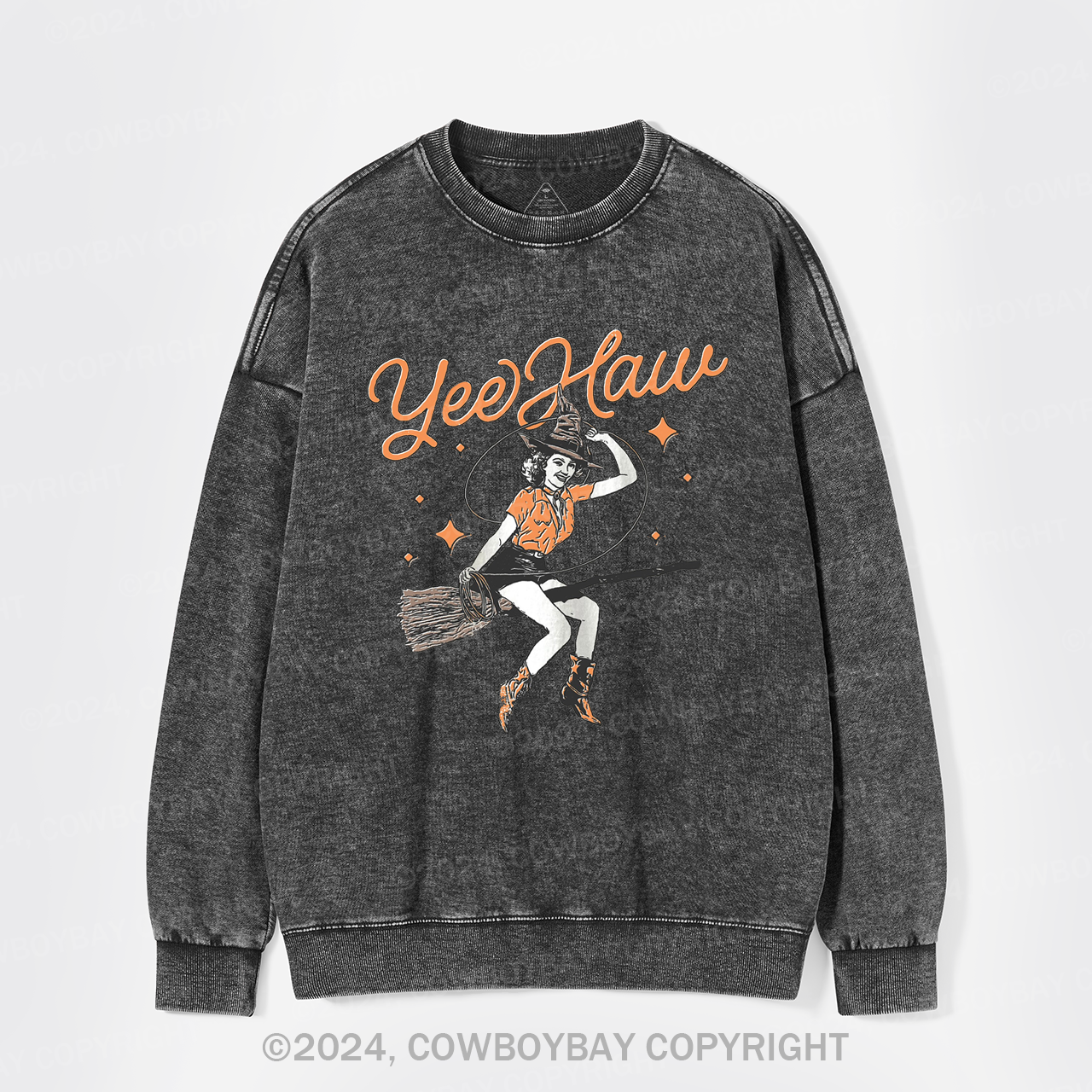 Yee Haw Vintage Halloween Cowgirl Witch Washed Sweatshirts