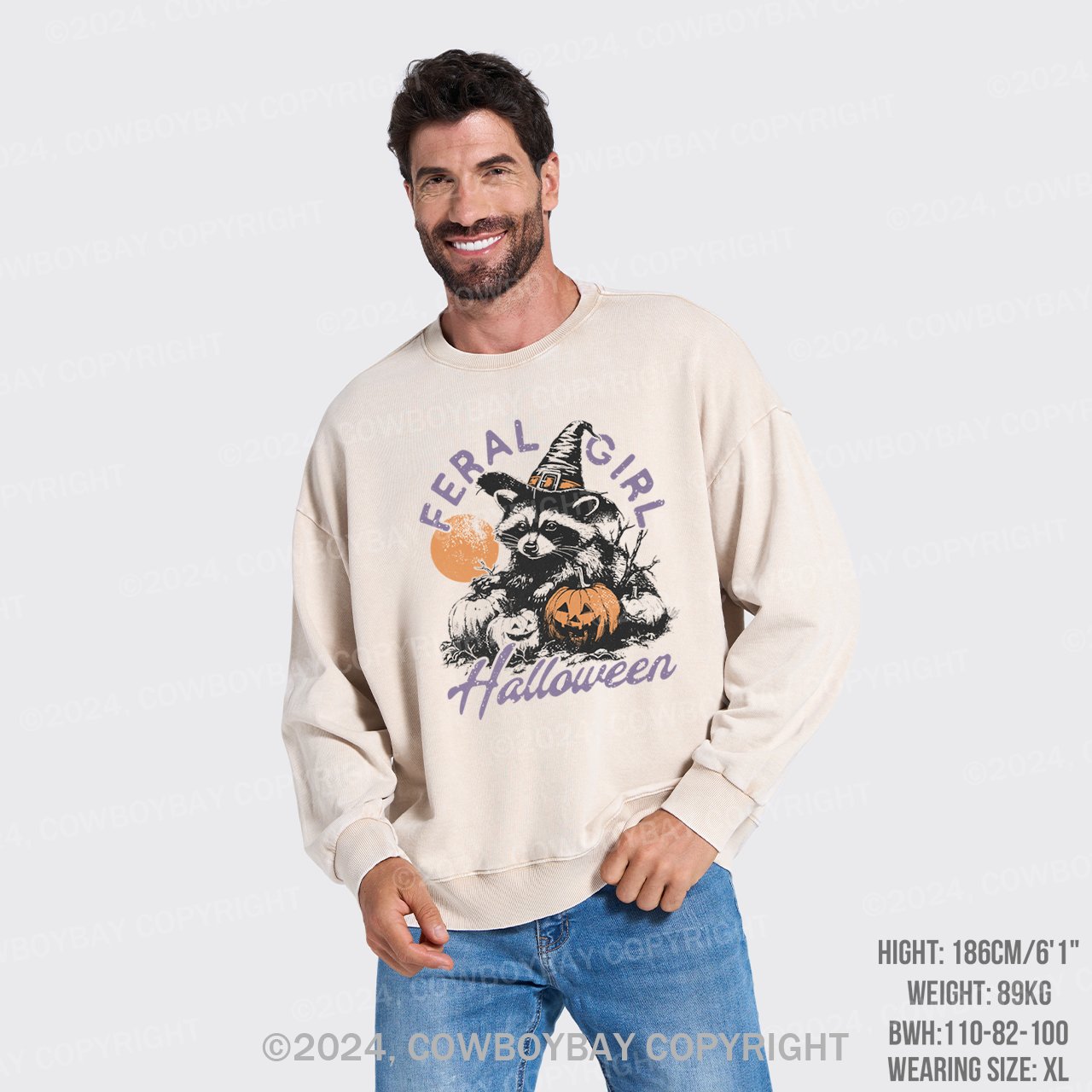 Halloween Feral Girl Raccoon Washed Sweatshirts