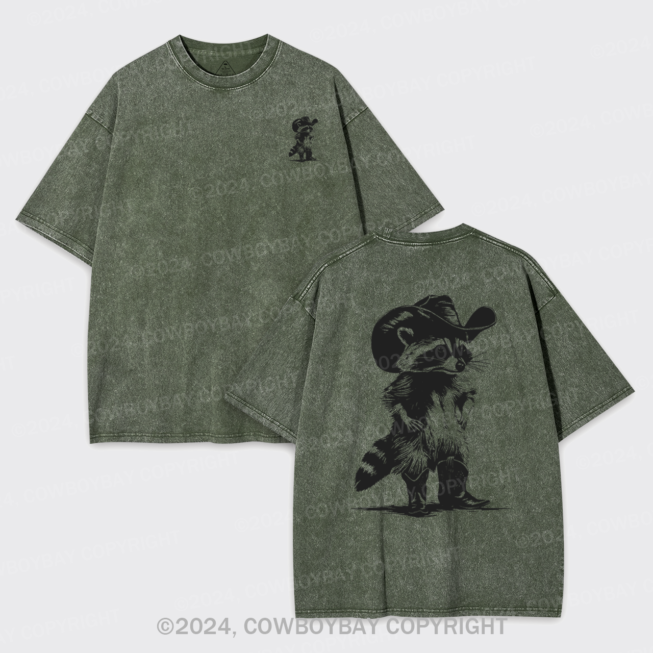 Western Vintage Cowboy Racoon Garment-dye Tees