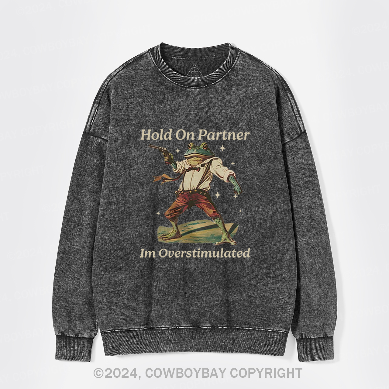 Hold On Partner Im Overstimulated Washed Sweatshirts