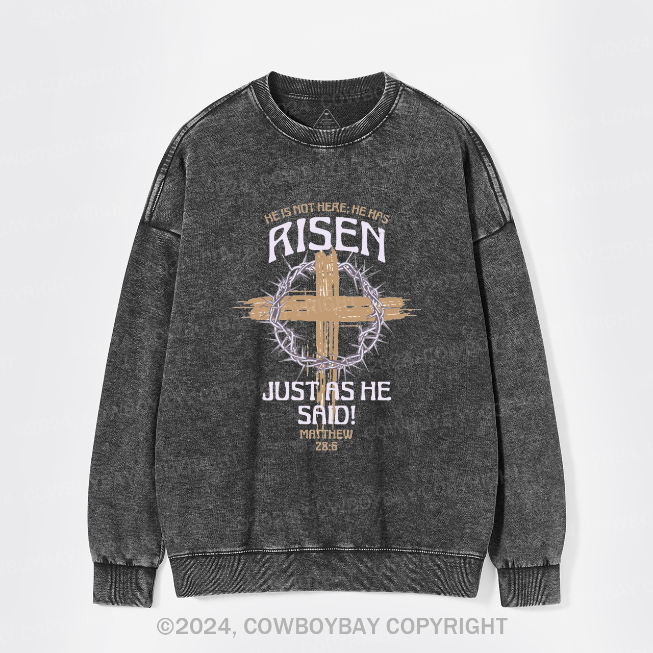 Retro He Is Not Here He Is Risen Washed Sweatshirts