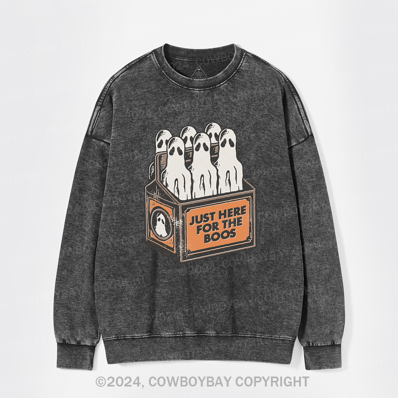 Here For The Boos 6 Pack Booze Ghost Beer Bottles Washed Sweatshirts