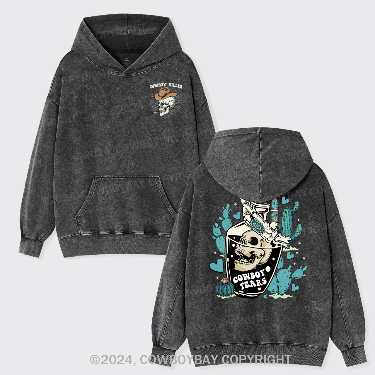 Western Turquoise Jewelry Garment-Dye Hoodies