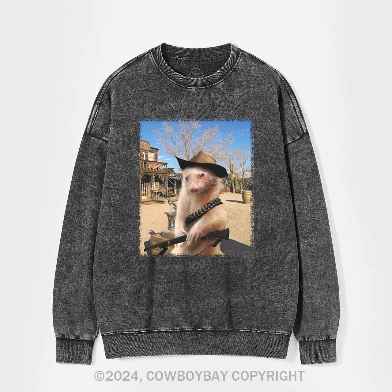 Funny Ferret Cowboy Washed Sweatshirts