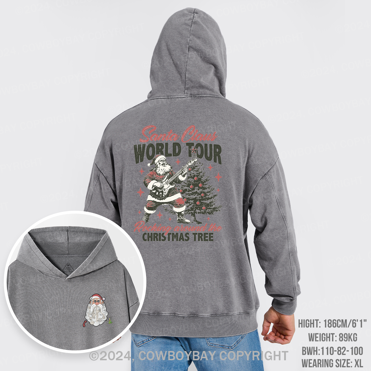 Retro Santa Claus Garment-Dye Hoodies