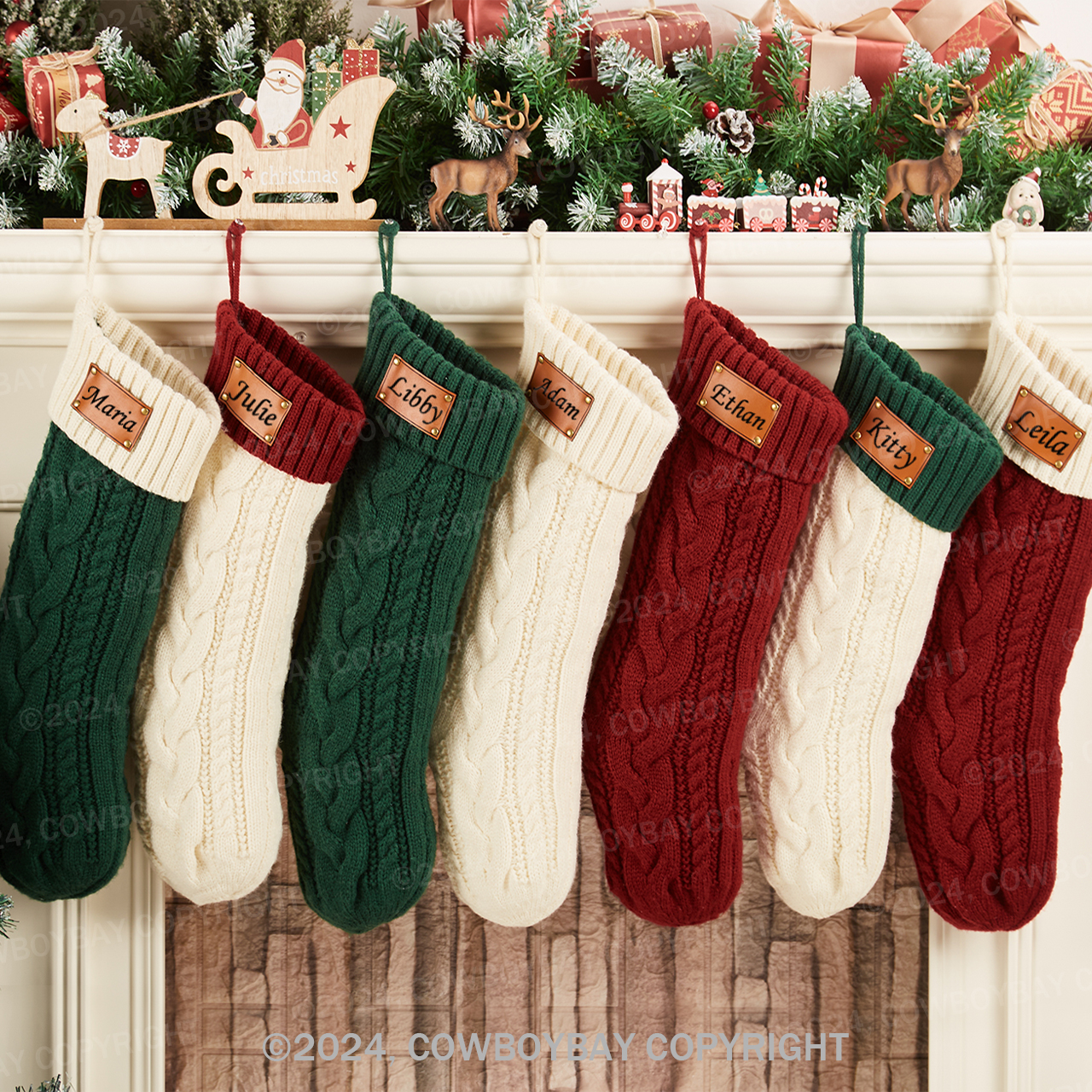 Personalized Name Brown leather Christmas Stockings