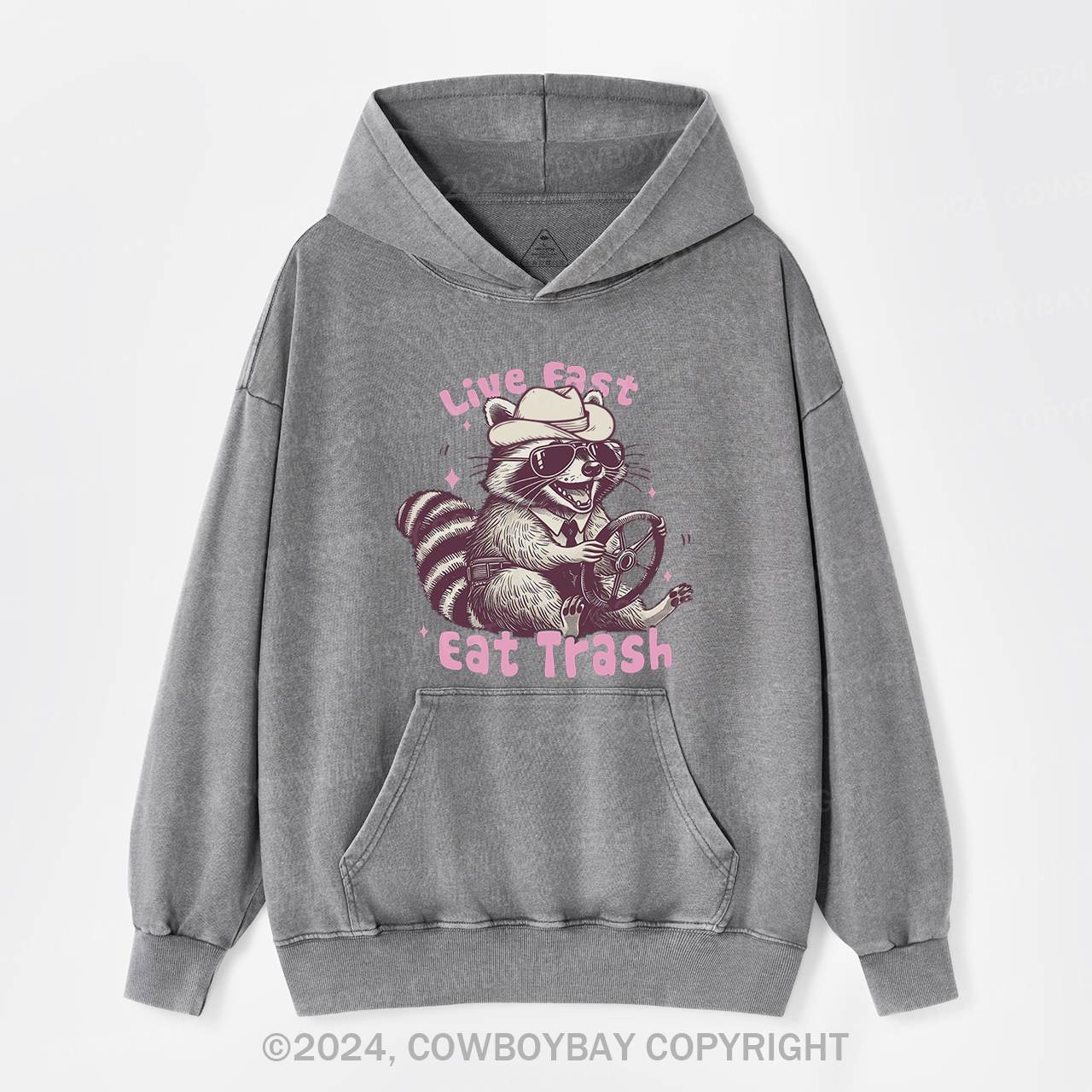 Live Fast Eat Trash Raccoon Garment-Dye Hoodies