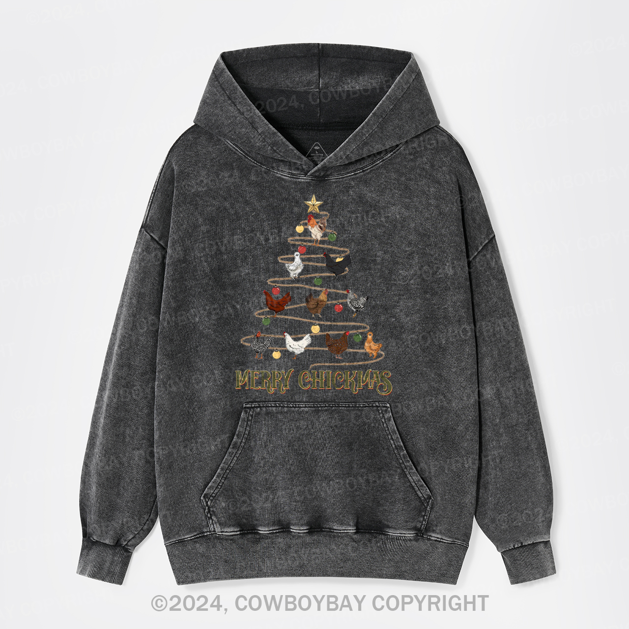 Christmas Chicken Vintage Garment-Dye Hoodies