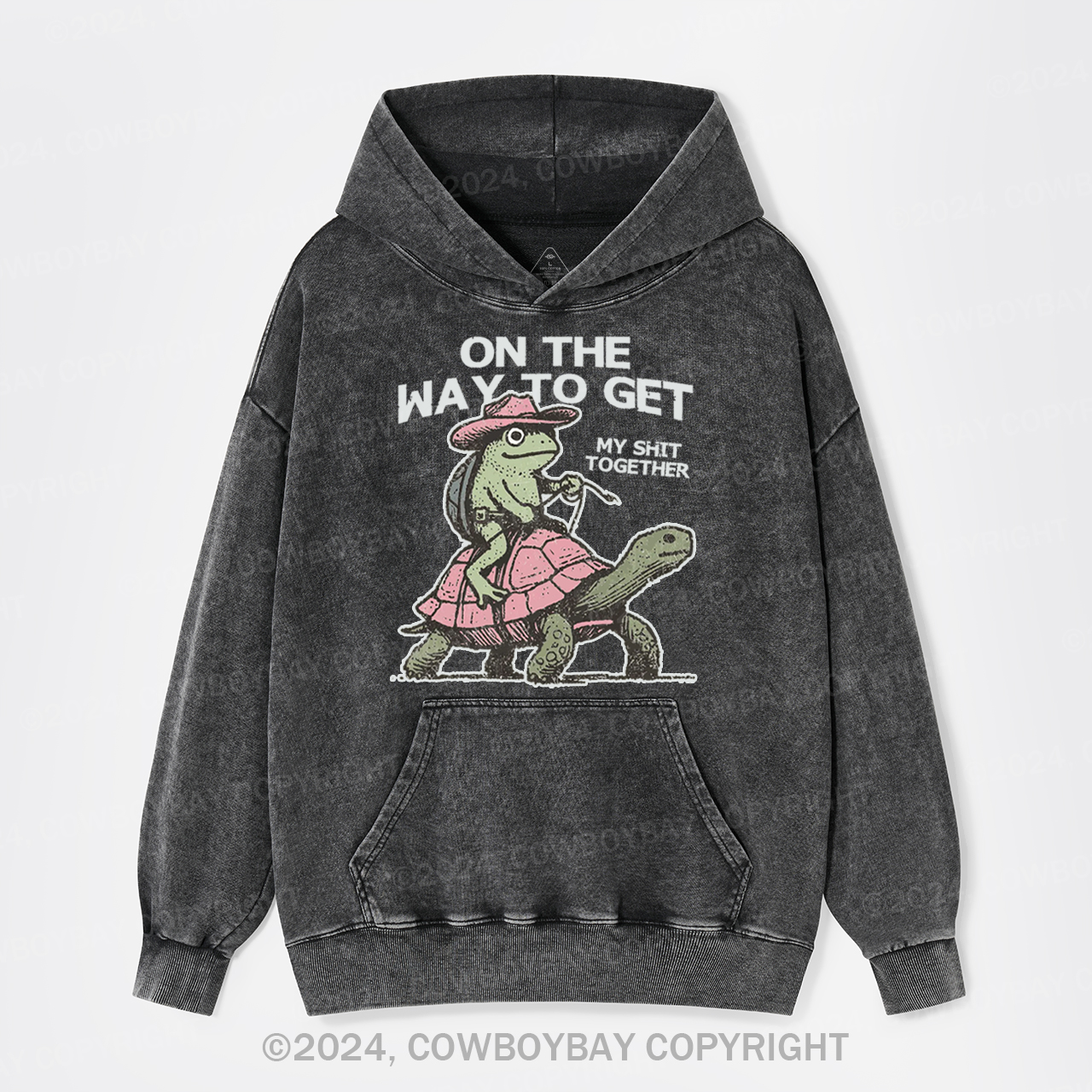 Cowboy Frog On Turtle Garment-Dye Hoodies