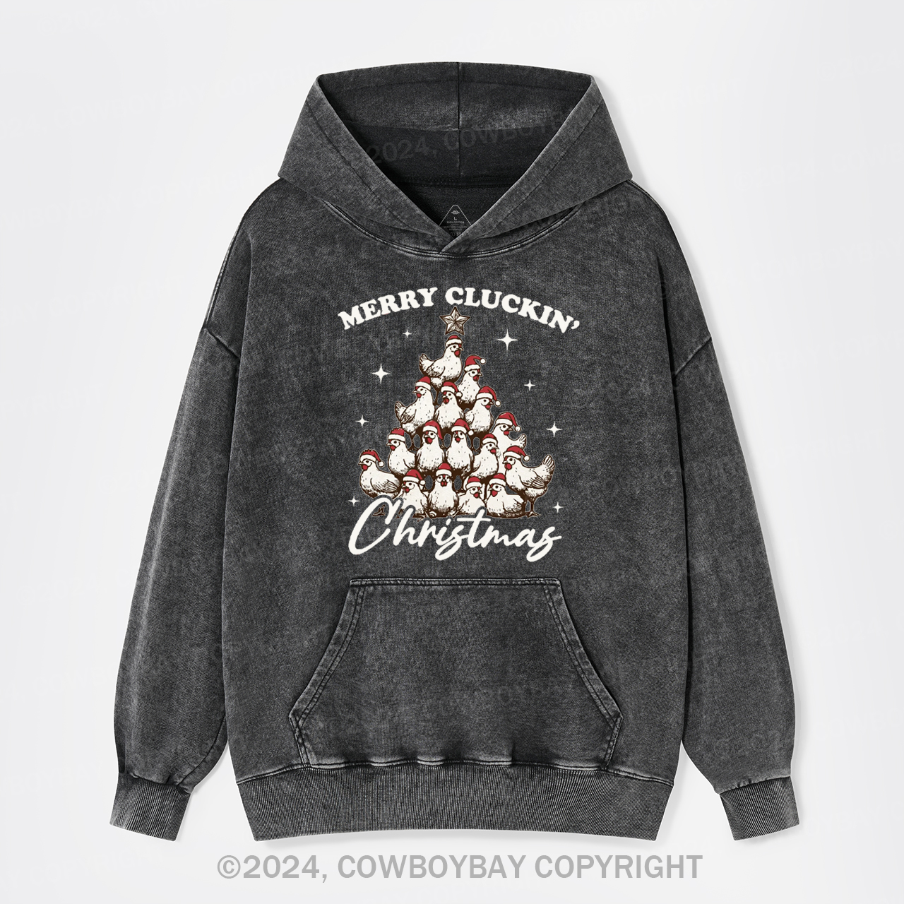 Merry Christmas Chickens Garment-Dye Hoodies