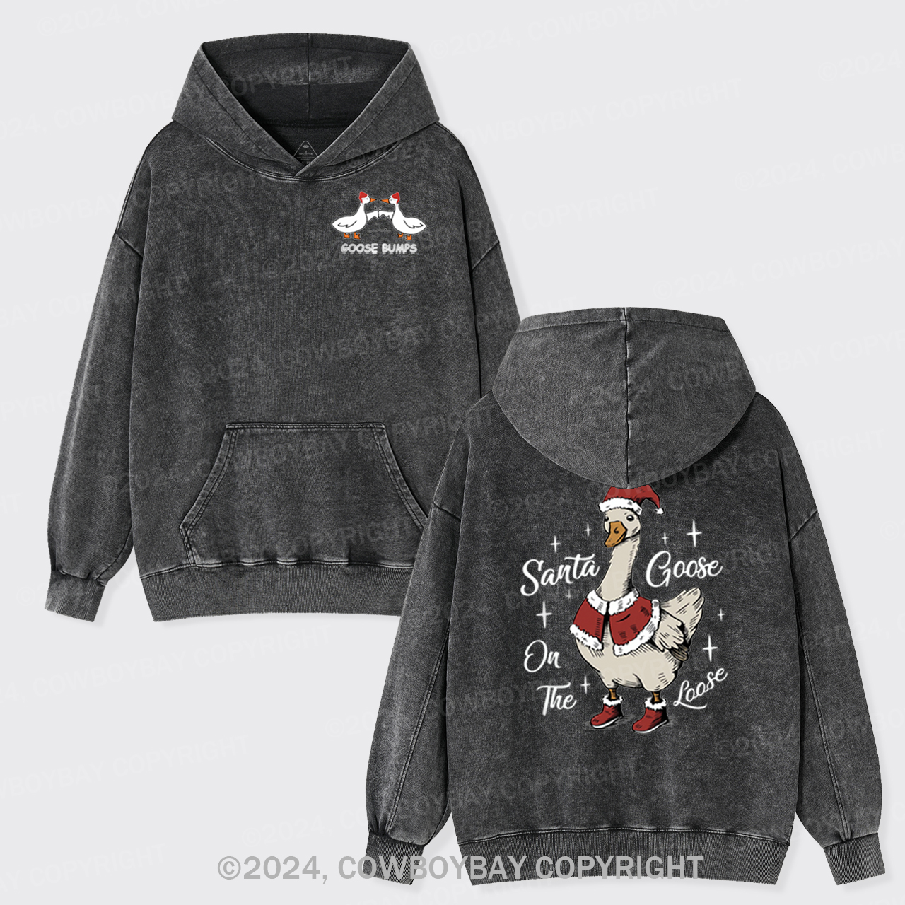 Santa Goose On The Loose Garment-Dye Hoodies