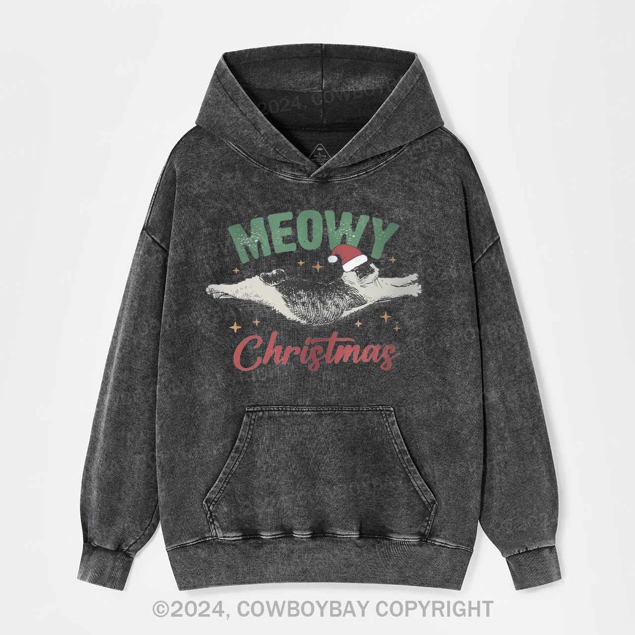 Funny Meowy Christmas Garment-Dye Hoodies