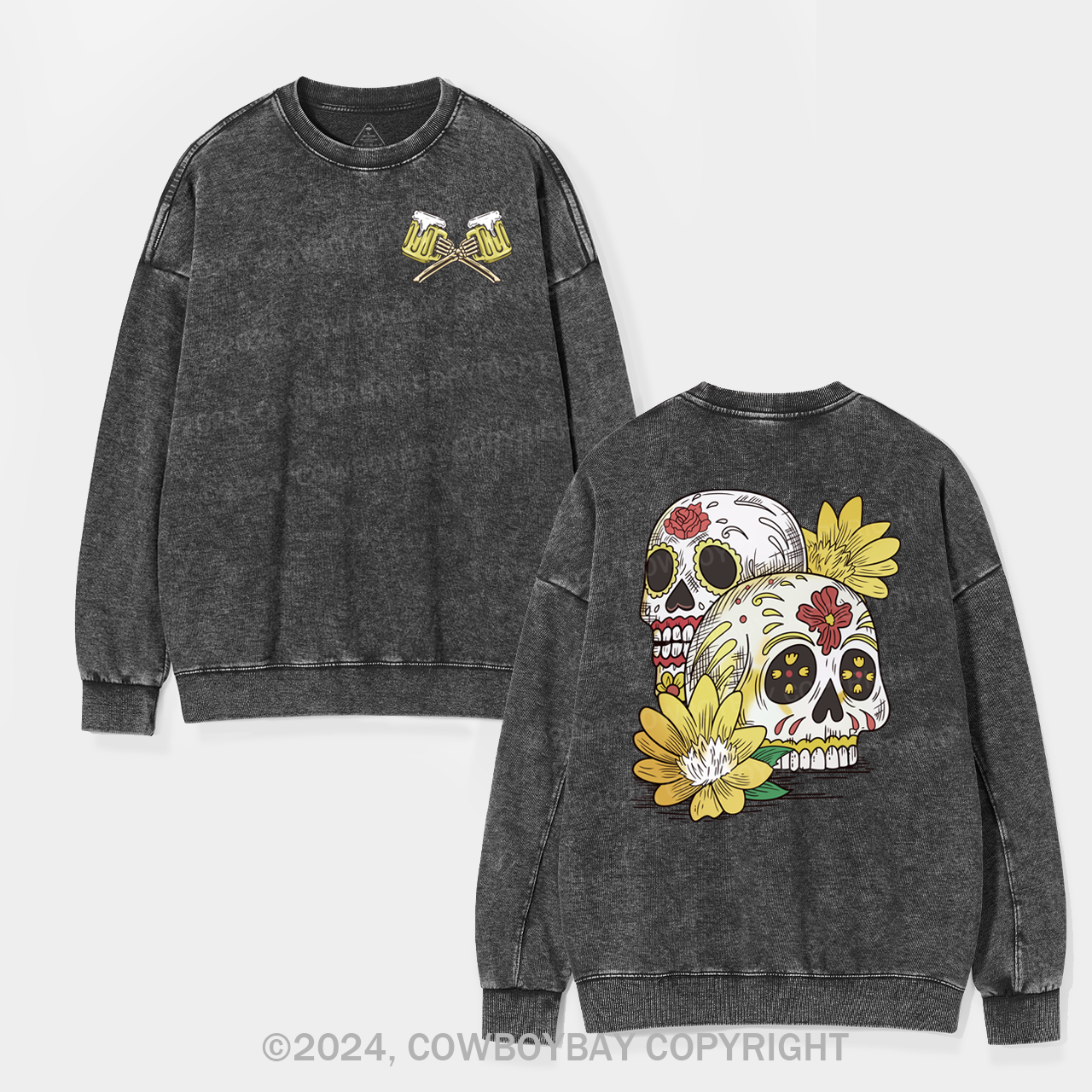 Beer Skull Montage Washed Sweatshirts