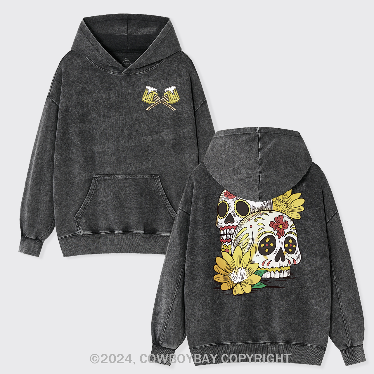 Beer Skull Montage Garment-Dye Hoodies