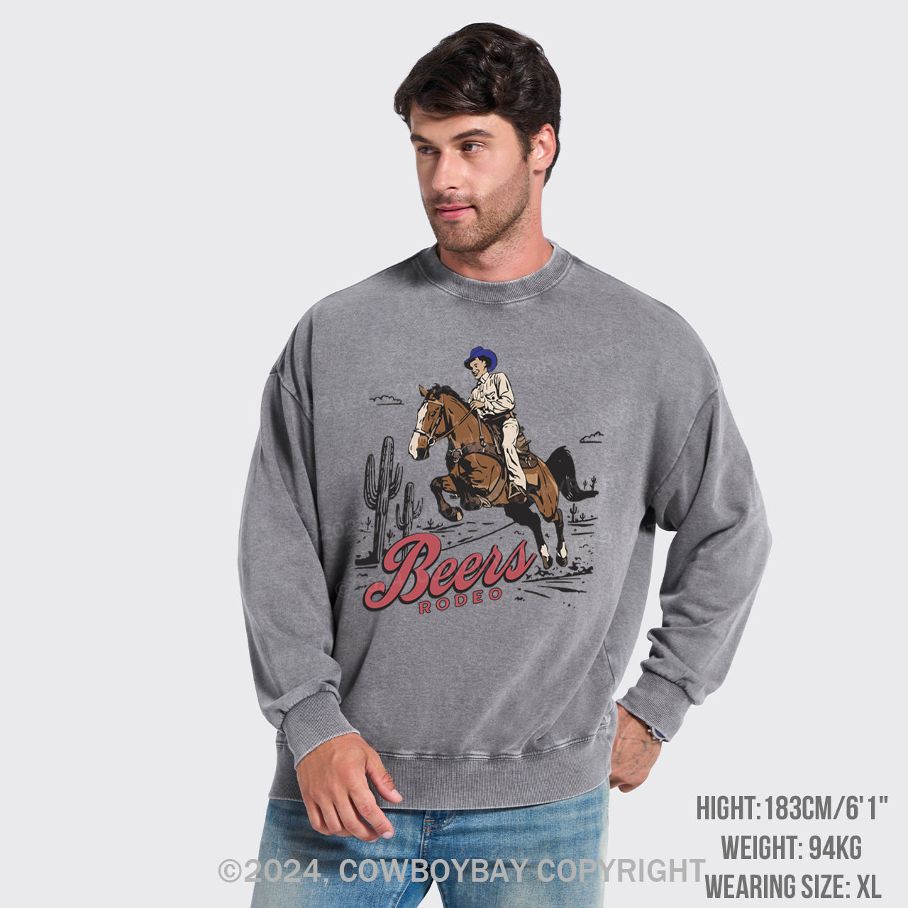 Vintage 90s Beers Retro Cowboy Washed Sweatshirts
