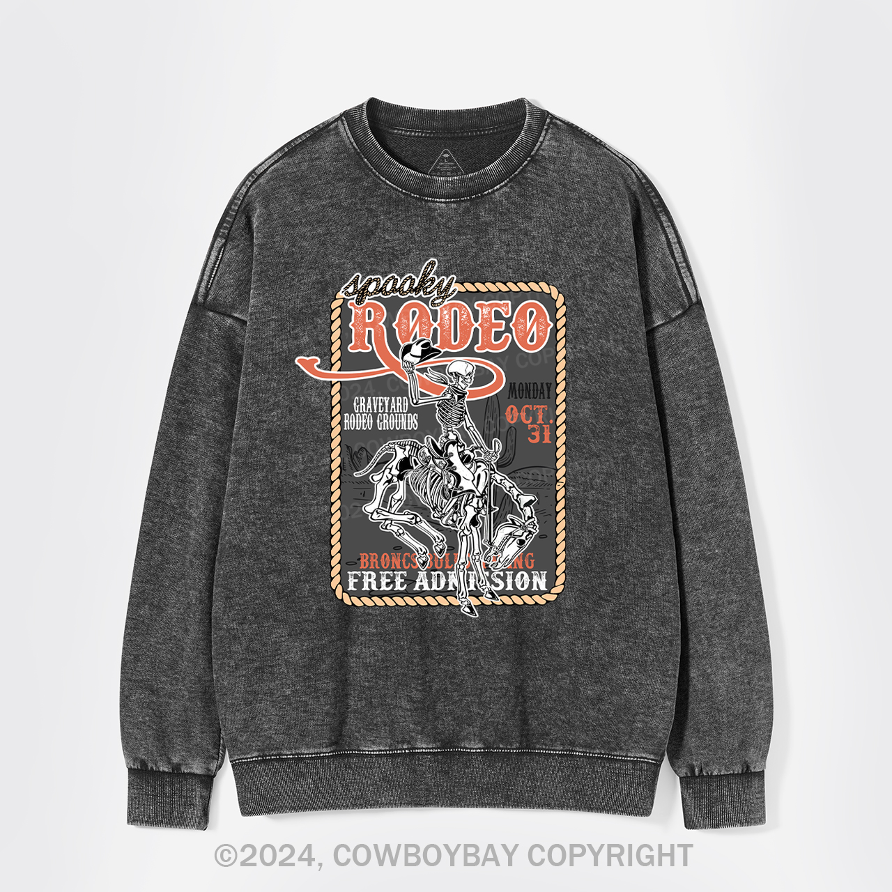 Funny Skeletons In Weird Rodeo Washed Sweatshirts
