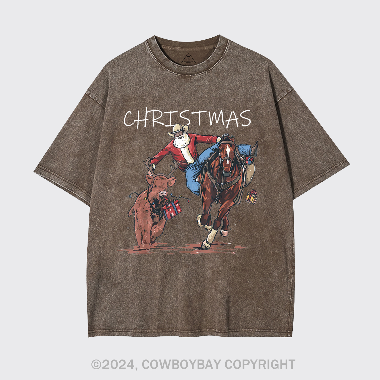 Cowboy Santa Claus Bullfight Garment-dye Tees