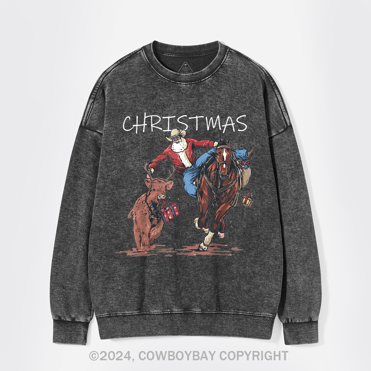 Cowboy Santa Claus Bullfight Washed Sweatshirts