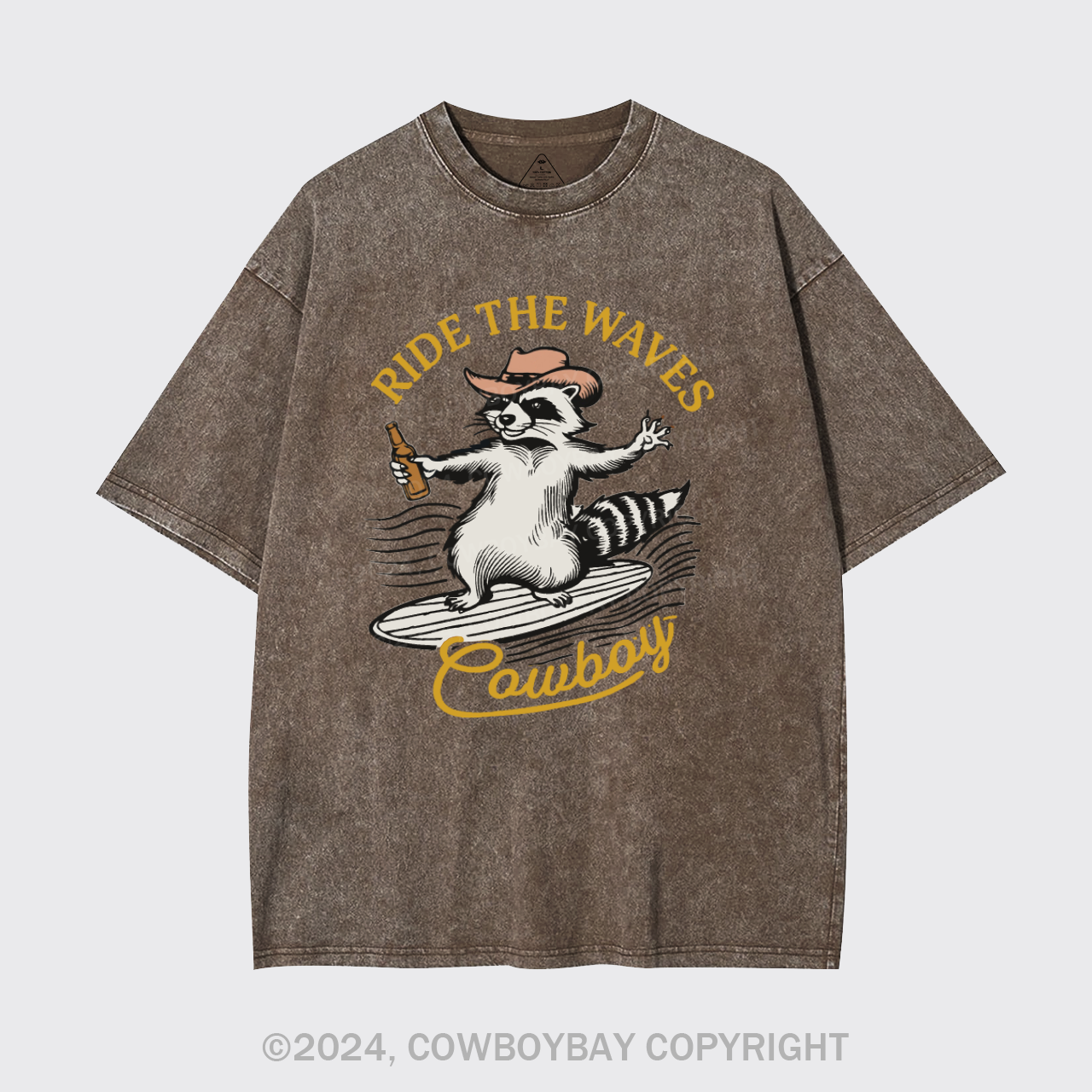 Surfing Cowboy Raccoon With Beer Garment-dye Tees