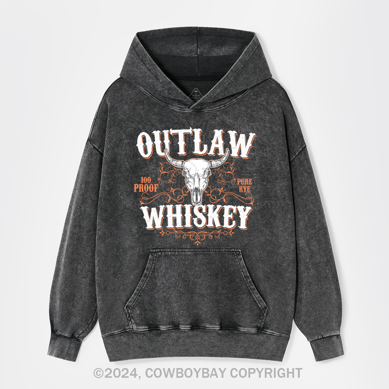 Outlaw Whiskey 100 Proof Pure Rye Garment-Dye Hoodies