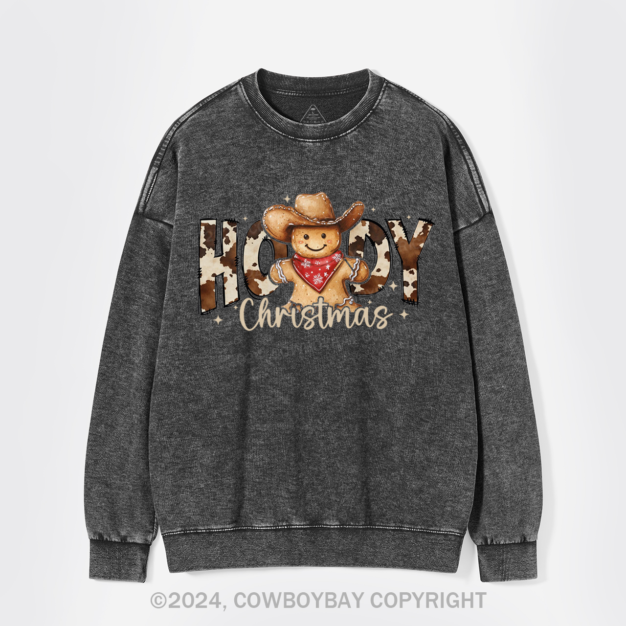 Howdy Christmas Gingerbread Man Washed Sweatshirts