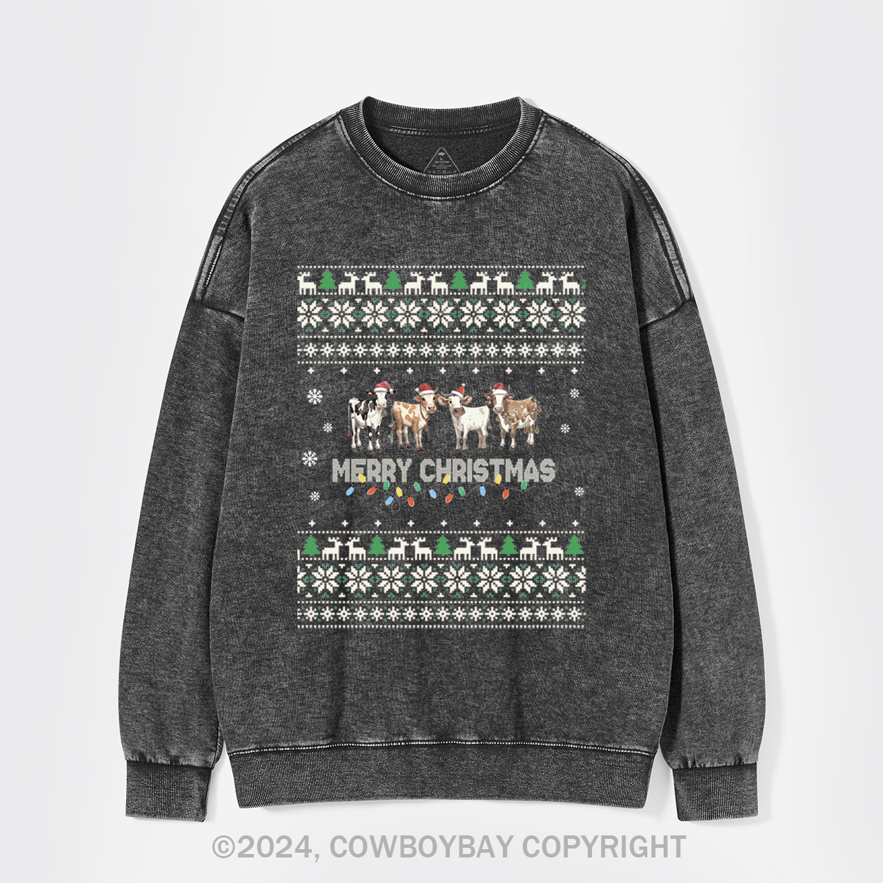 Christmas Cow Washed Sweatshirts