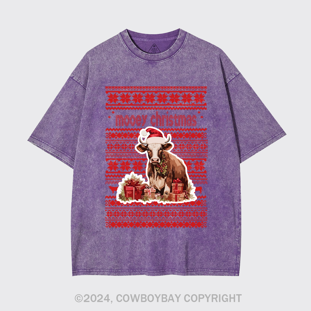 Christmas Cow With Santa Garment-dye Tees