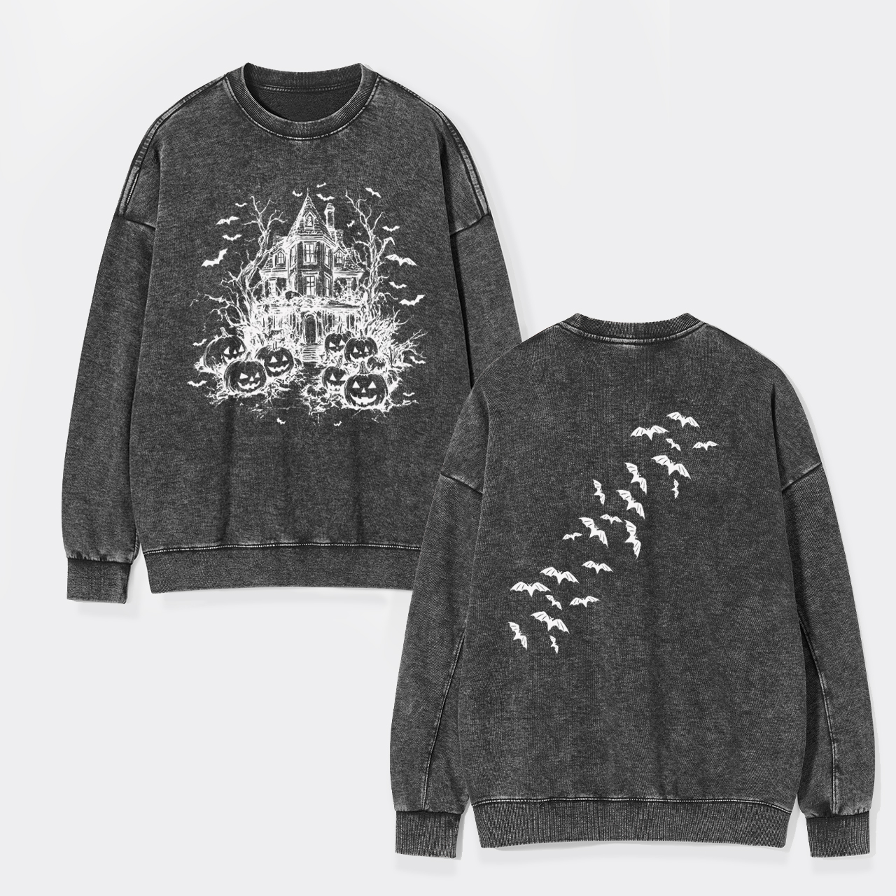 Vintage Haunted House Halloween Washed Sweatshirts