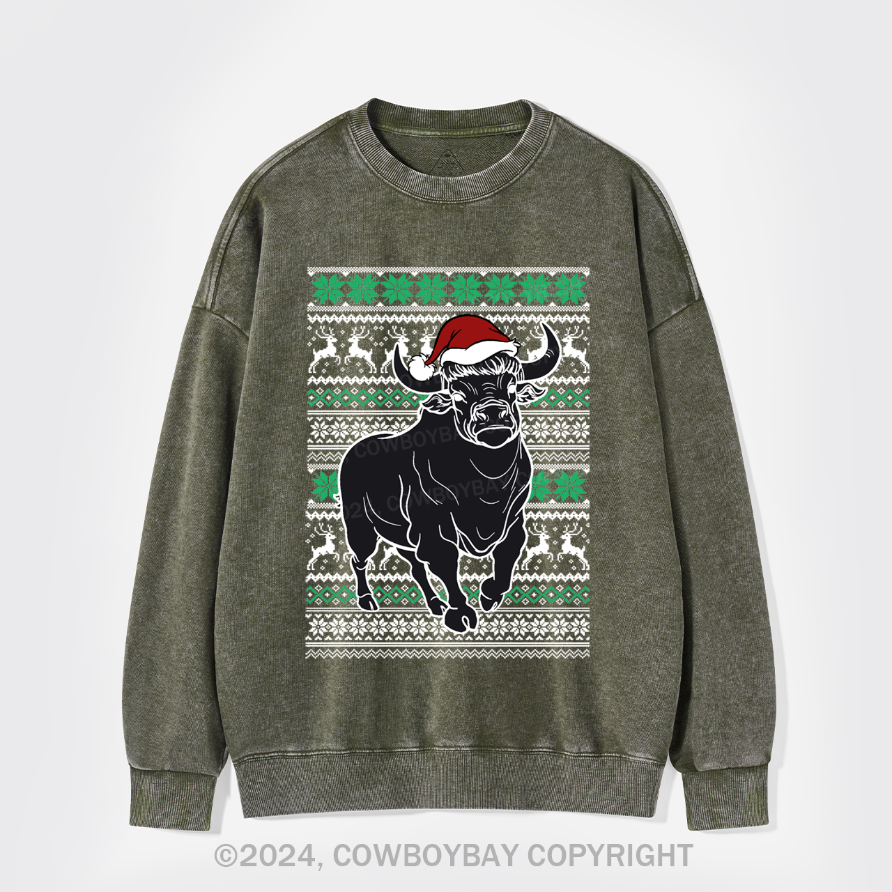 Cow Santa Washed Sweatshirts