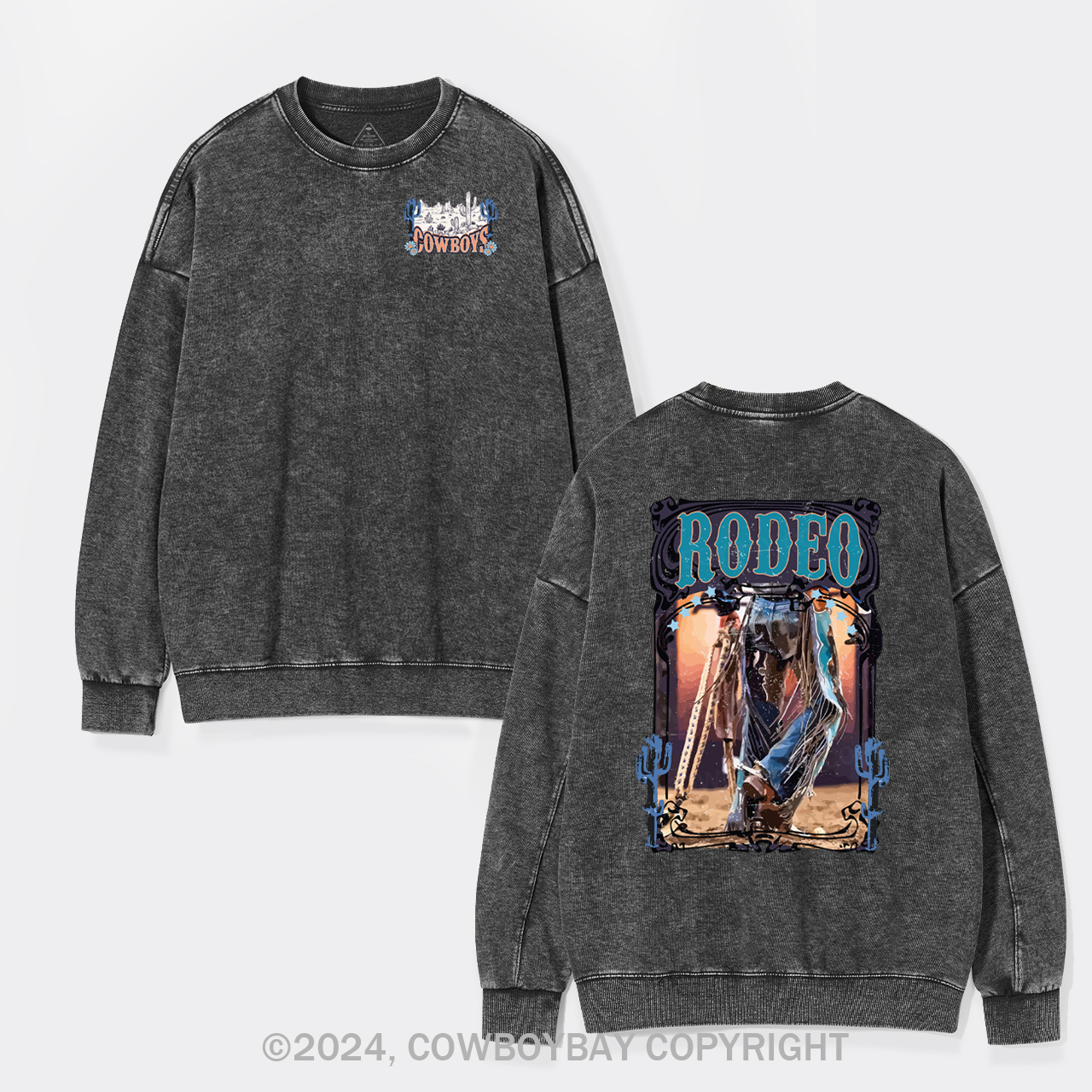 Western Rodeo Wild Cowboy Washed Sweatshirts