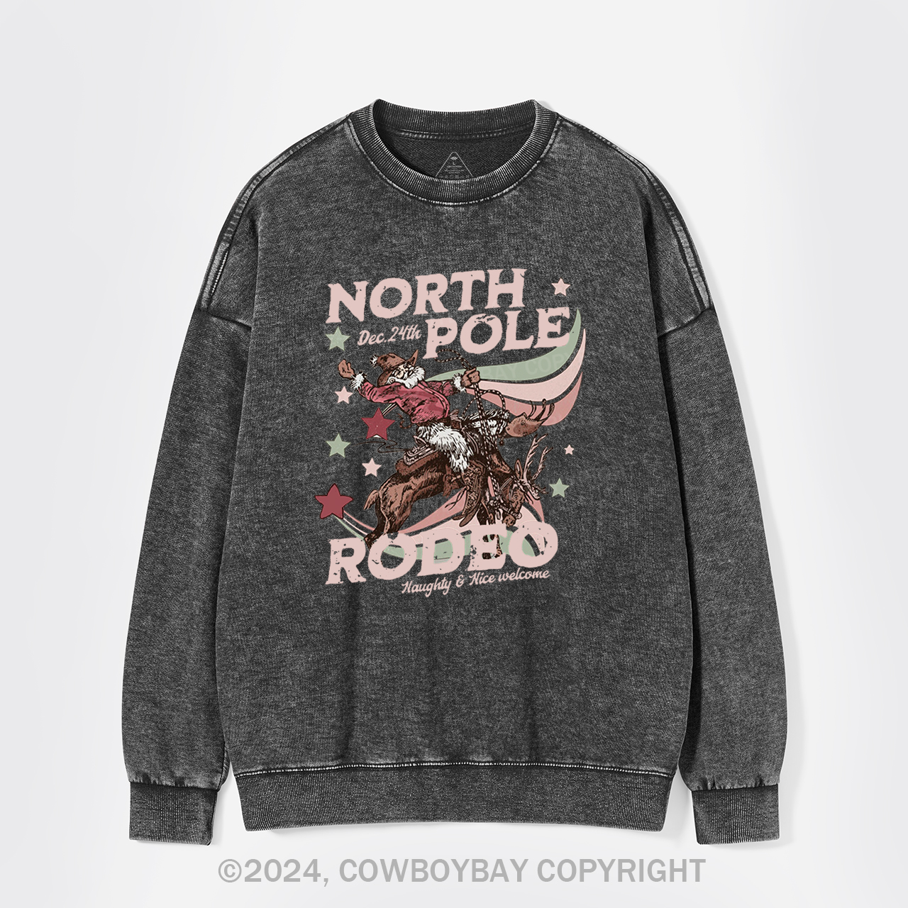 North Pole Rodeo Retro Western Christmas Washed Sweatshirts