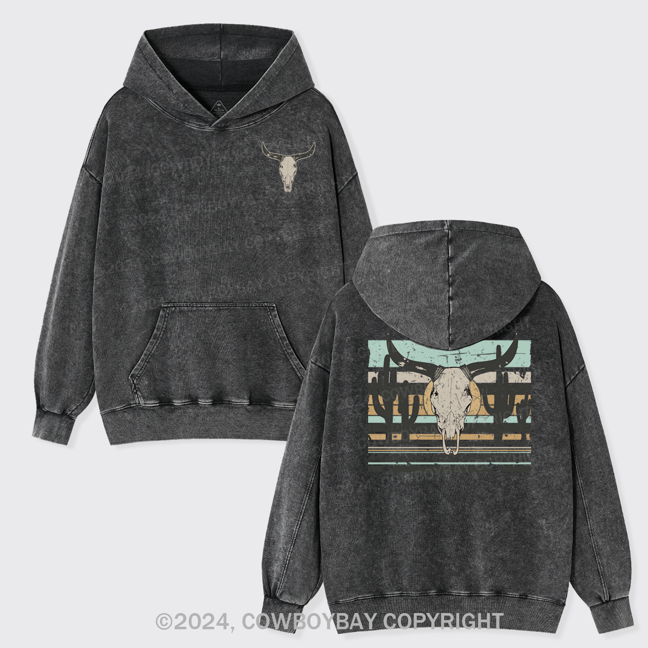 Rock Roll Steer Skull Garment-Dye Hoodies