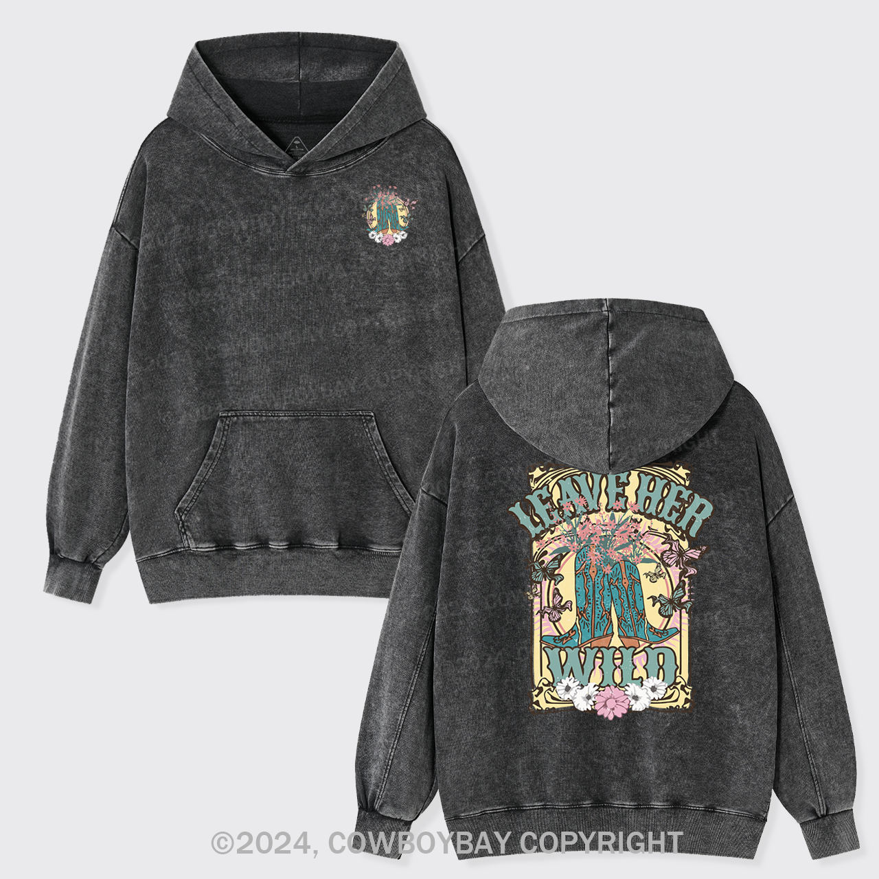 Leave Her Wild Western Cowboy Garment-Dye Hoodies