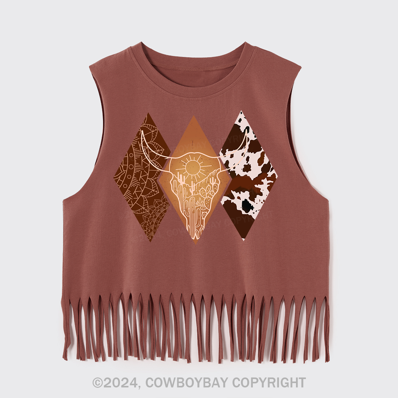 Boho Bull Cowskull Fringe Tank