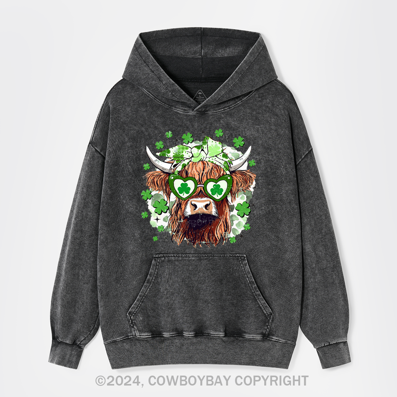 St Patrick's Day Highland Cow Garment-Dye Hoodies