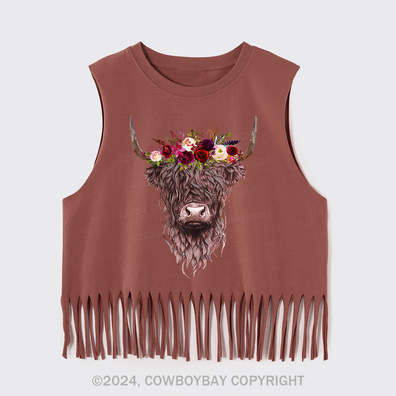 Flower Highland Cow Fringe Tank
