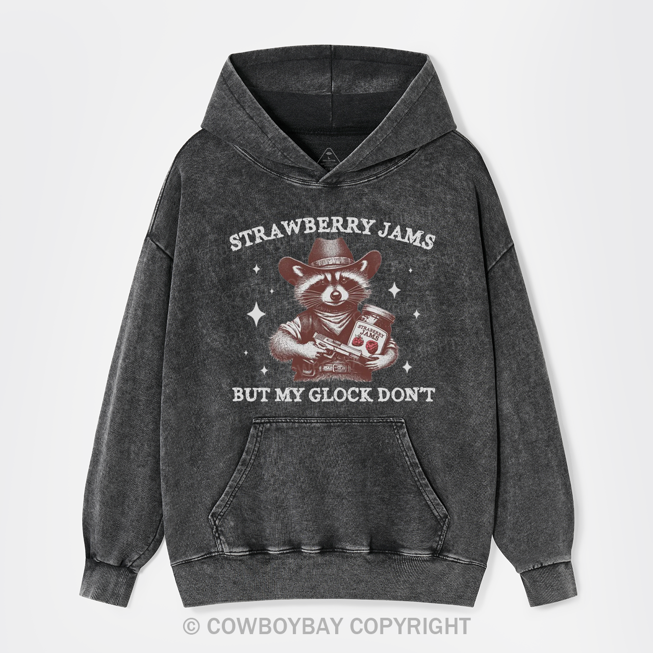 Retro Western Raccoon Garment-Dye Hoodies