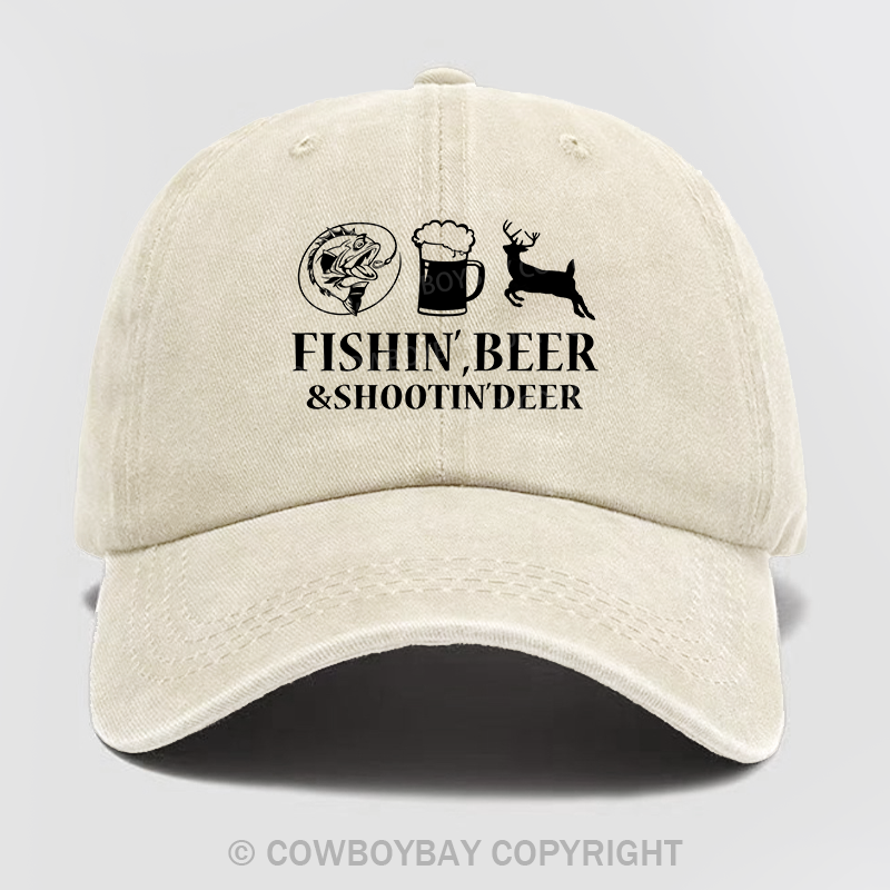 Fishin', Beer & Shootin' Deer Funny Wash Hat