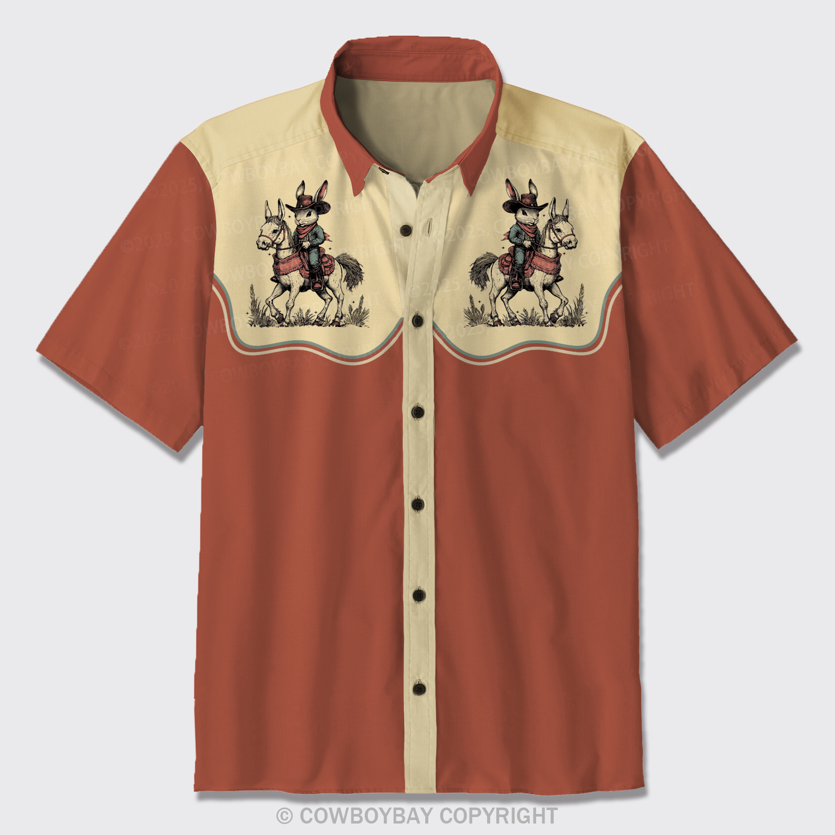Rabbit On A Horse Button Up Shirts